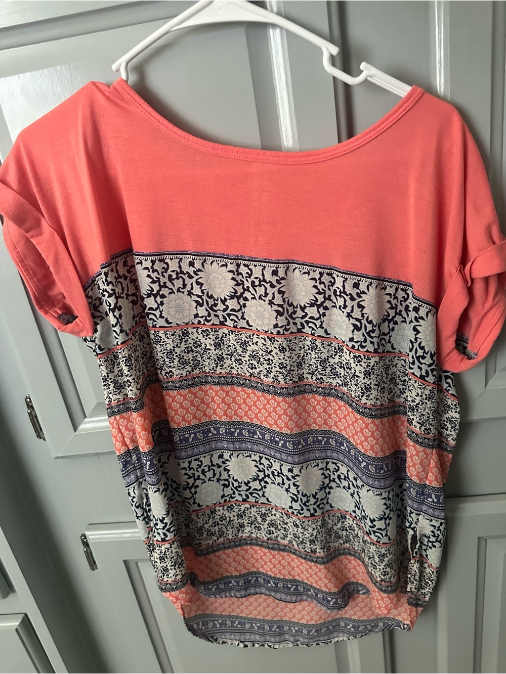 Rewind Coral and Navy Patterned Short Sleeve Top